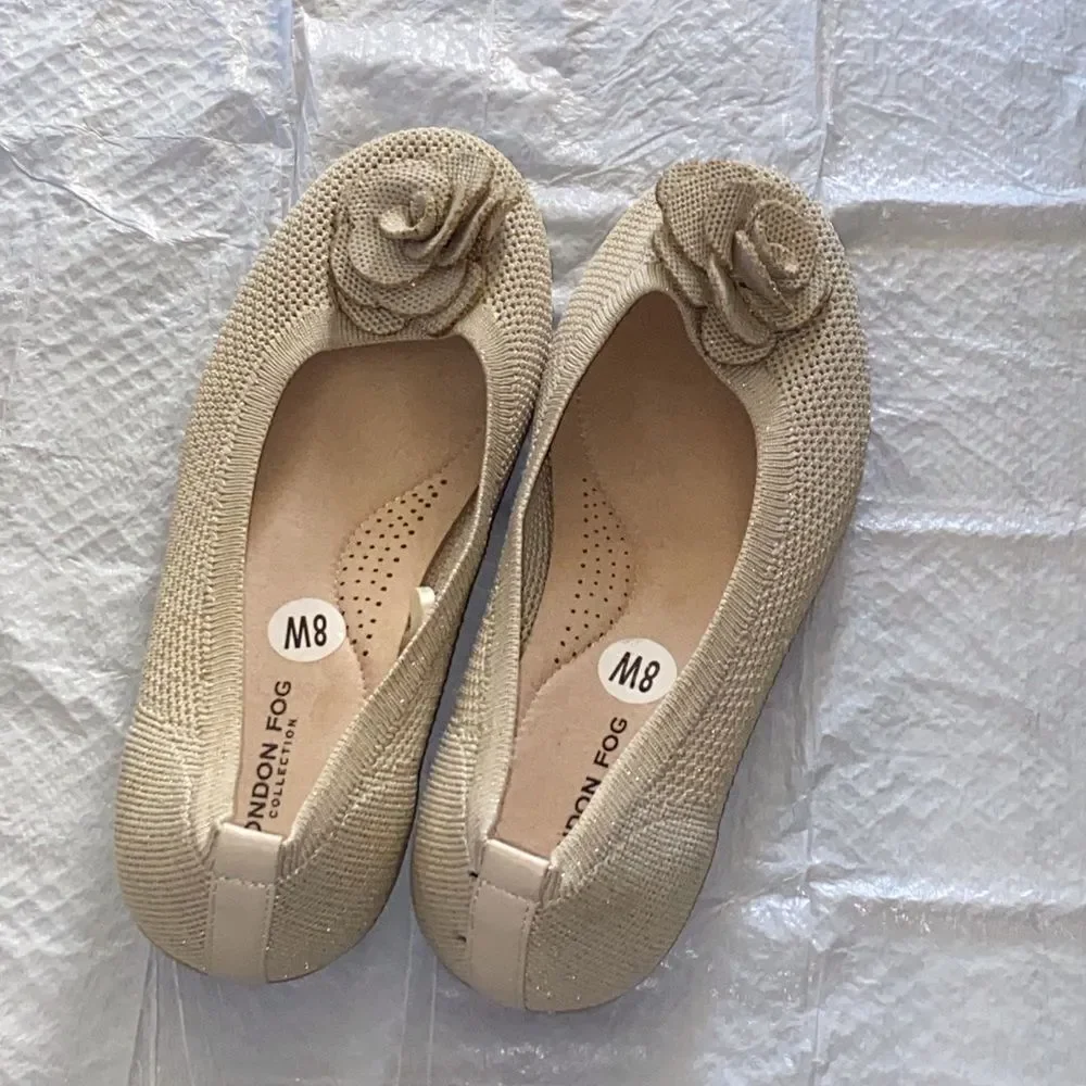 London Fog Women's Beige Floral Flats